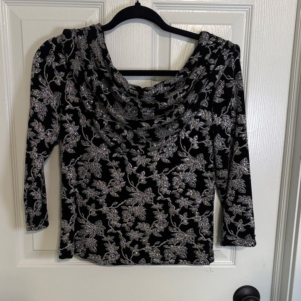 MSK Black and Silver Floral Blouse